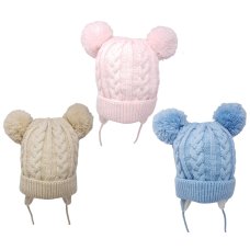 KIDS6254: Baby Cable Knit Double Pom Hat (6-18 Months)